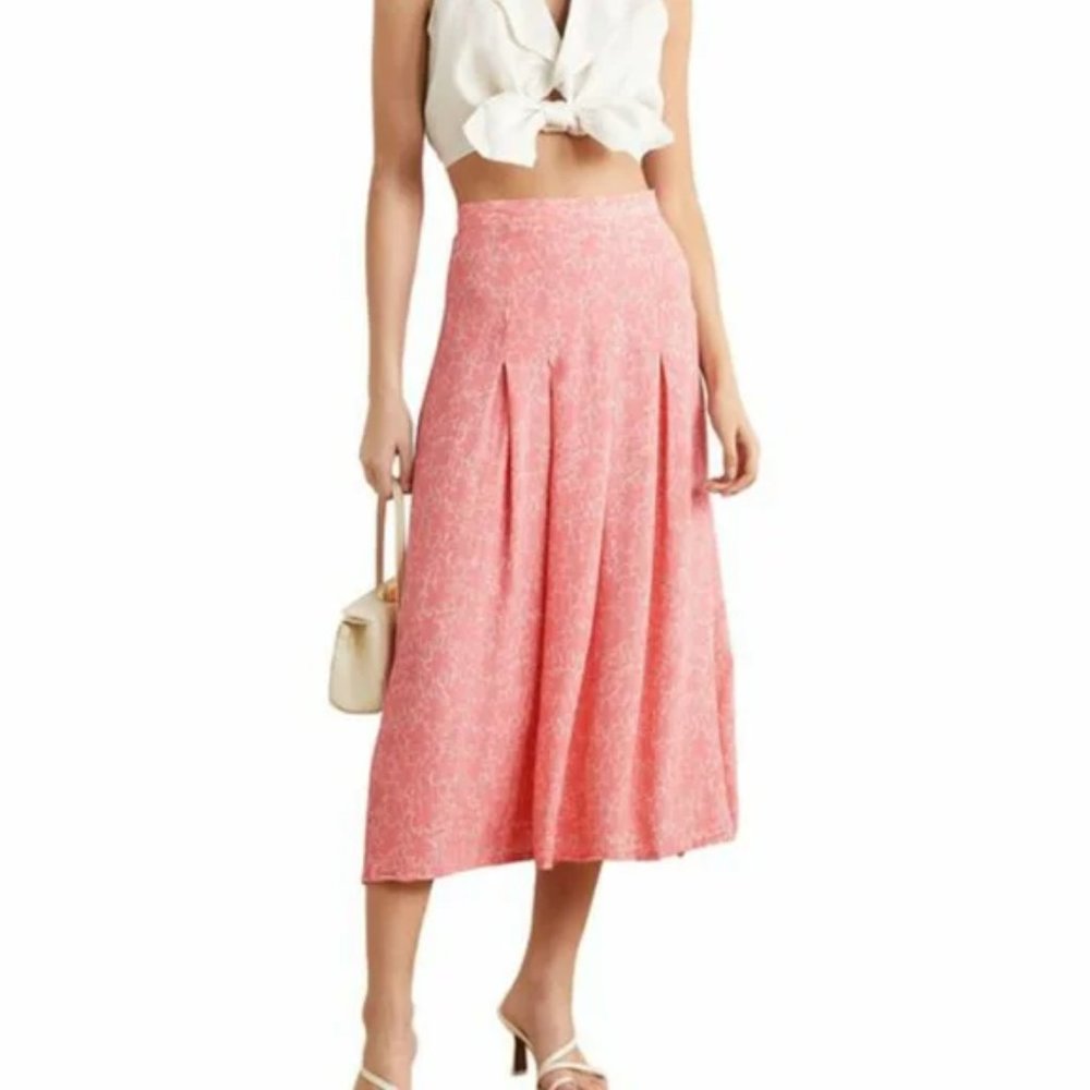 Faithfull the Brand Floral Pink High-Waisted Midi Skirt